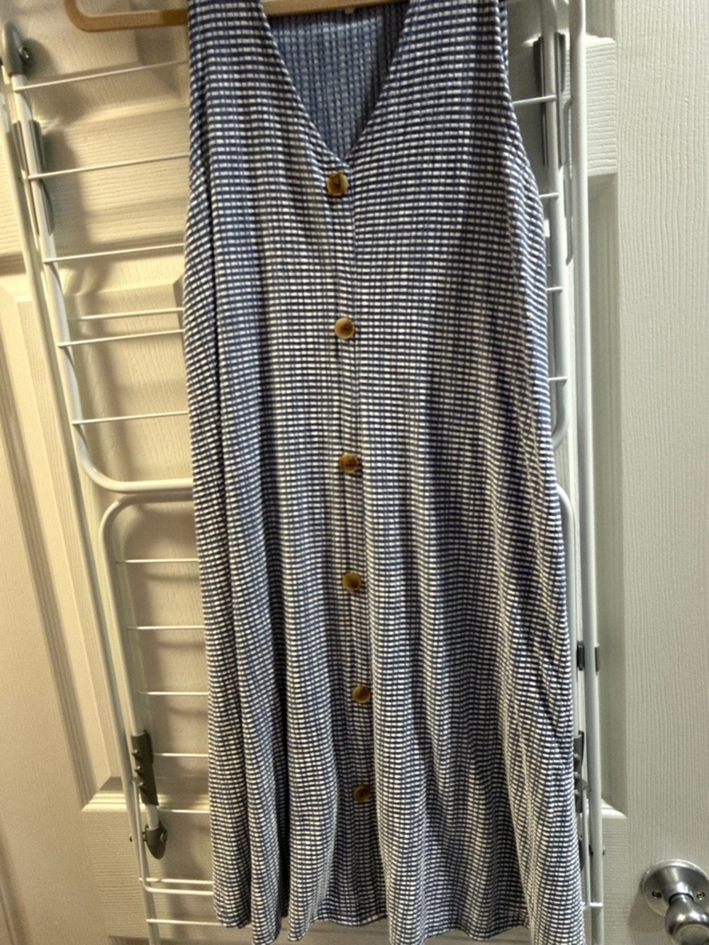 Blue & White Checkered Button-Down Dress